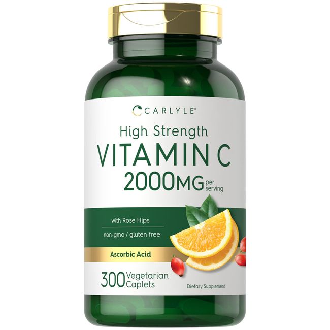 Carlyle Vitamin C 2000mg | with Rose Hips | 300 Caplets | Vegetarian, Non-GMO, Gluten Free Supplement