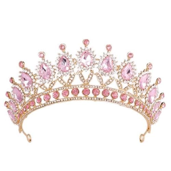 YADIRF Queen Crown Princess Tiara Pink Rhinestone Headband Prom Headpieces Bridal For Birthday Quinceanera Pageant Prom