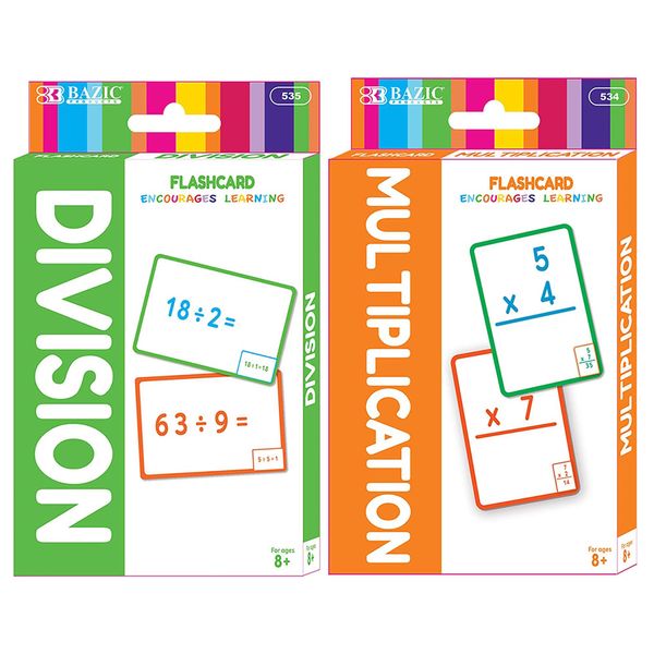 BAZIC Multiplication & Division Flash Cards, Number Math Calculation Card Game Education Training Learning Practice Smart (36/Pack), Set of 2-Pack