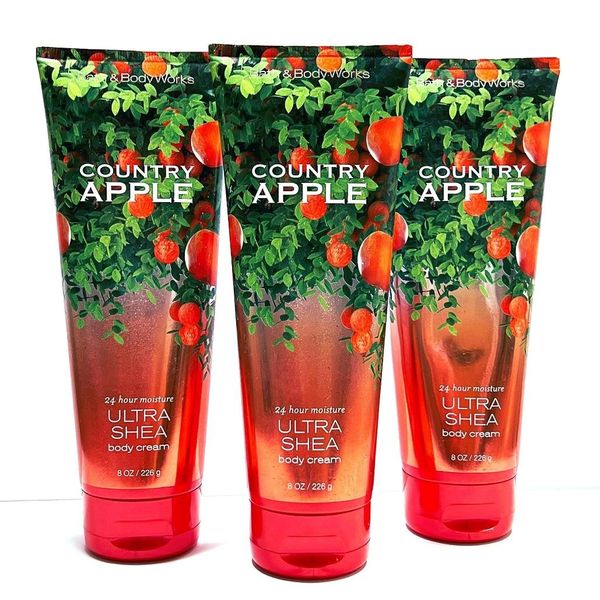 3 Bath & Body Works COUNTRY APPLE Ultra Shea Body Cream Lotion 8 oz CLASSIC