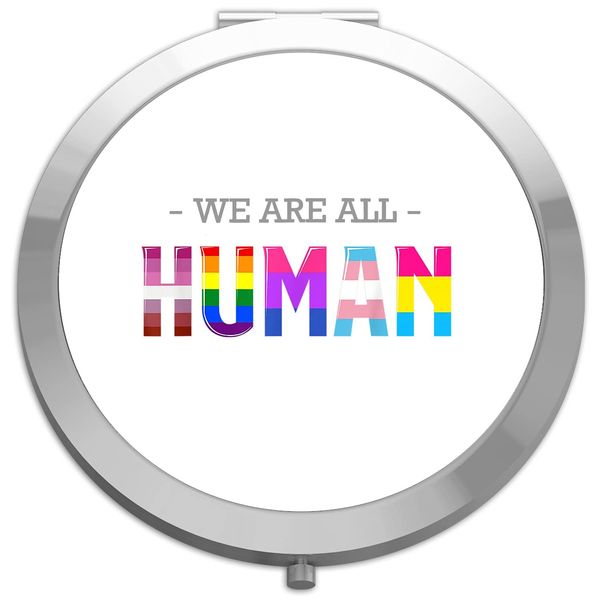 We are all human (style two) LGBT pride statement compact pocket mirror - silver round circle shape