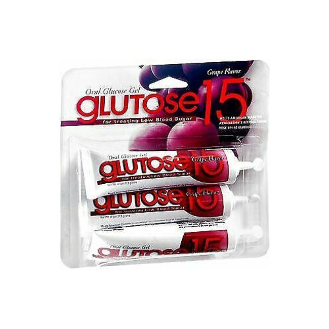 Glutose15 Oral Glucose Gel Low Blood Sugar Grape Flavor 3 ct 1.3 oz ea Pack of 3