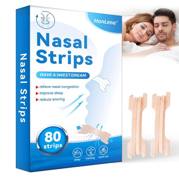 Nasal Strips,80 Pcs Nose Strips Anti Snoring Devices,Relieve a Blocked Nose Due to colds, Allergies, Snore Stopper for Sports and Sleep,Relieves Nasal Congestion | Helps Reduce Snoring | Drug-Free