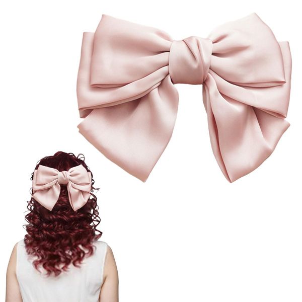 scicent Hair Bow Fashion Bow Hair Clip Plain Satin Hair Bows for Women Big Hair Bowknots Solid Color Hair Bow Clips Soft Silky Bowknot Cute Hair Pins for Girls(Pink) - 28110