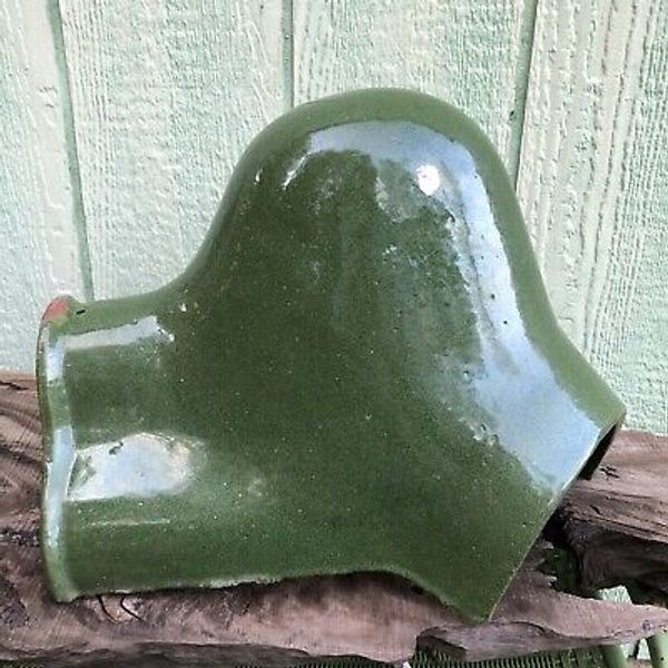 RARE Vintage Ludowici 3-Way Apex Pinnacle Spanish Green Glazed Clay Roofing Tile