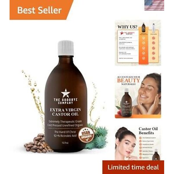100% Pure Organic Castor Oil 500ml - Extra Virgin & Cold Pressed for Hair & Skin