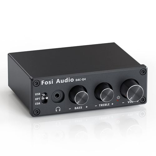 Fosi Audio Q4 DAC Headphone Amplifier Mini Stereo 24-bit Optical Digital Compact Duck Headphone Amplifier 192KHz PC-USB/Optical/Coaxial/RCA Input, Supports MAC/PC/TV/PS4/DVD, Compatible with Active