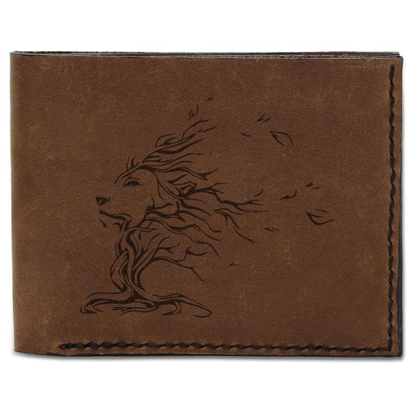 Men's Lion Tatoo Style -24 Handmade Genuine Pull-up Leather Wallet MHLT_03