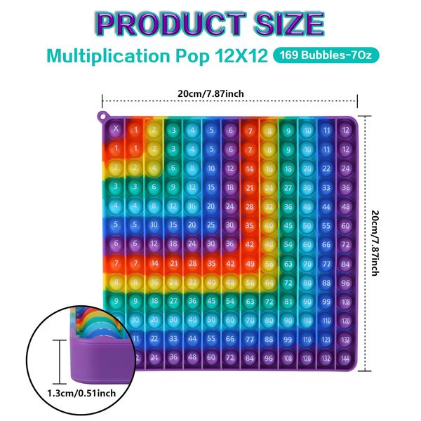 Multiplication Game Table​ pop and Digital Addition Tables 12x12 Multiplication Table Math Toys, Yadisheng Rainbow Dimple Fingertip Toys, Math Operations it Multiplication ​Chart Board