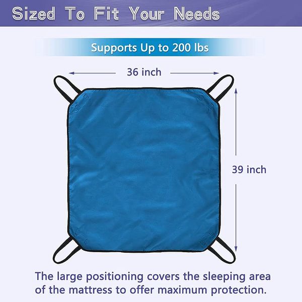 NEPPT Positioning Pad Draw Sheet Patient Transfer Board Lift Sheet Slide Protective Hospital Bed Mat with Handles for Incontinence, Bariatric, Elderly - Reusable & Washable (Blue-39" x 46")