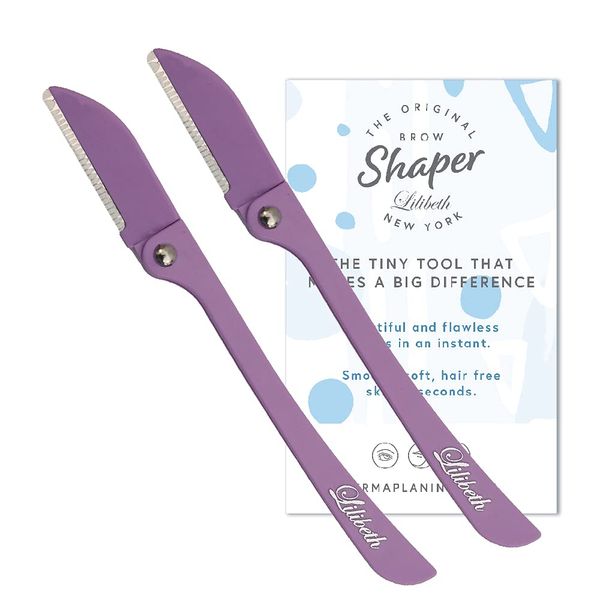 Lilibeth of New York Original Brow Shaper. Foldable Eyebrow Razor Shaper and Facial Hair Remover, Peach Fuzz Trimmer, Dermaplaning Tool for Women. Pack of 2