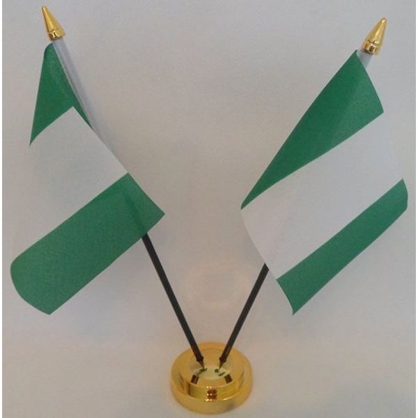 Nigeria Nigerian 2 Flag Desktop Table Display With Gold Base
