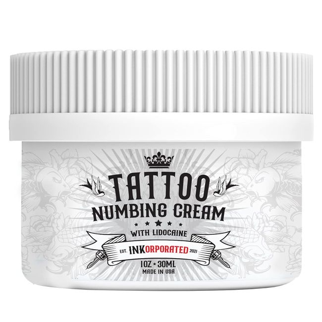 INKorporated Premium Tattoo Numbing Cream Numbing Cream for Tattoos, Laser Hair Removal, Brazilian Waxing - Vitamin E-Infused Lidocaine Cream Brings Relief Within 5-15 Mins - 30ml (1 Oz (Pack of 1))