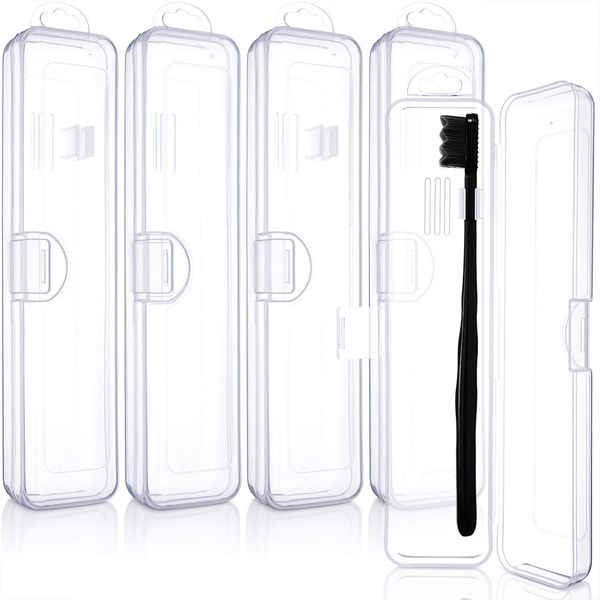 5 Pieces Portable Travel Toothbrush Case, Travel Toothbrush Holder Hard Plastic Dust-proof Toothbrush Container Toothpaste Box Holder for Travel Use (Clear)