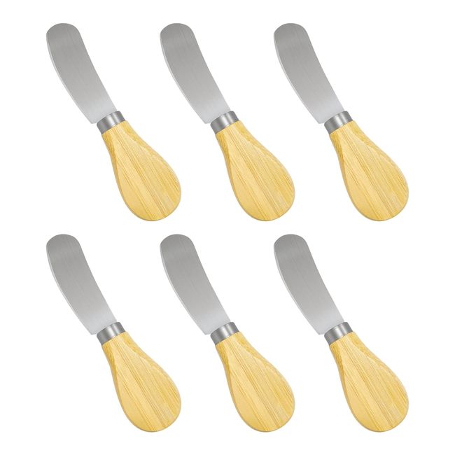 FUTGLOBAL Futu Cheese Spreaders with Bamboo Handle, 5 Inch Stainless Steel Butter Spreader, Deluxe Sandwich Cream Cheese Condiment Knives- 6 Pieces