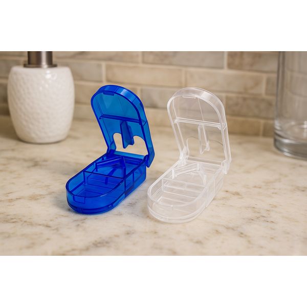 2 pack Pill Cutter Box Ergonomic Design Pill Splitter Stainless Blades Storage