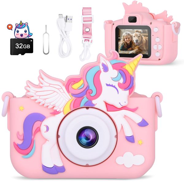 Alotwan Unicorn Girl Toys Kids Camera, Birthday Gift for Girls 3 4 5 6 7 8 Year Old, Digital Camera for Kids Age 3-8 Toddler Travel Toys, Portable Cute Selfie Video Camera