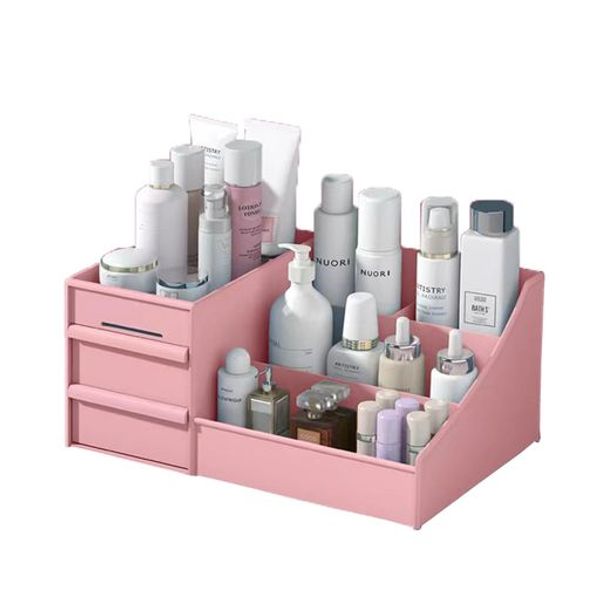 Cosmetic Storage Box, Cosmetic Storage Rack, Large Capacity, Pen Holder, Cosmetic Case, Makeup Box, Cosmetic Box, Strong Durability, Easy to Organize, Drawer Storage, Stylish, Jewelry Box, Tabletop, Desk Organizer (Pink)