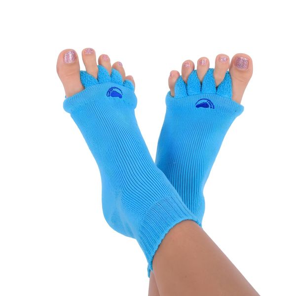 Foot Alignment Socks with Toe Separators by My Happy Feet | for Men or Women | Light Blue (Medium)