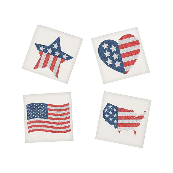 Glittery Patriotic Flag Tattoo Assortment- 1.5" (72-Pack) Perfect for 4th of July & Other Celebratory Events