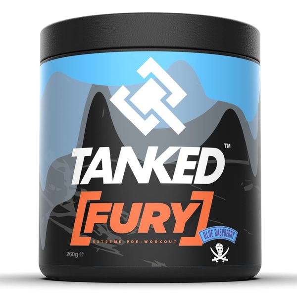 Tanked Fury Pre-Workout Powder 260g – Energy Drink Supplement for Men & Women – Contains Beta Alanine and Creatine – 40 Servings (Blue Raspberry)