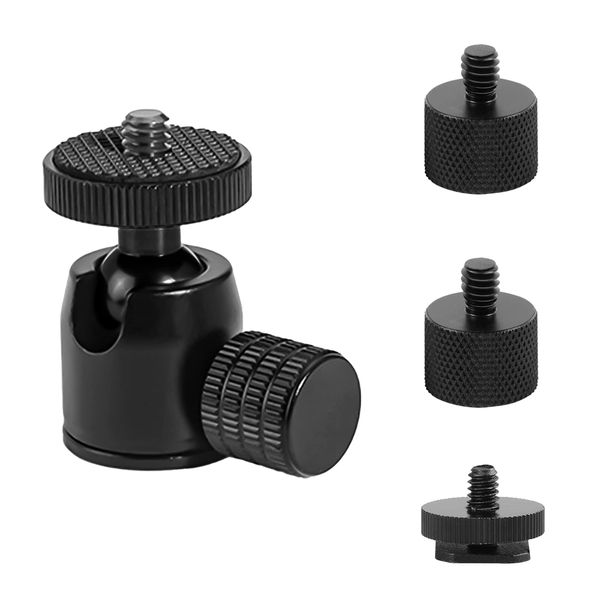 FAEFTY Mini Kugelkopf Stativkopf Ballhead mit 1/4 Hot Shoe Mount Adapter und 1/4 bis 3/8 Schraube für Kamera/Stativ/Monitor/Licht