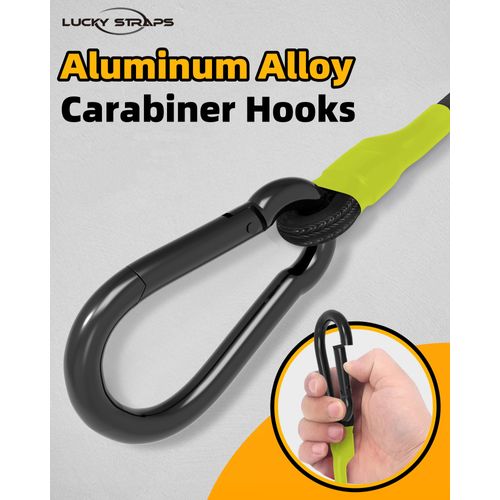 8 Pcs 18 Inch Carabiner Bungee Cord Outdoor with Aluminum Alloy Hooks, Black/Yellow Bungee Straps with Superior Elasticity & Upgraded Carabiner Hooks for Luggage Rack, Cargo, Hand Carts, Bike, Camping