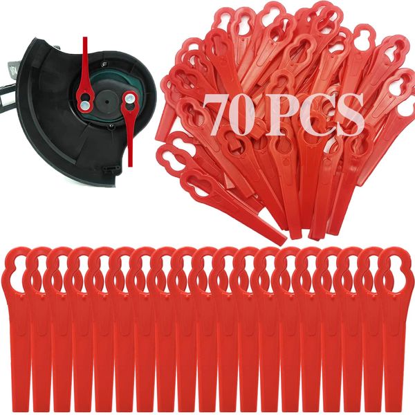 Xerteam 70 Pcs Garden Mower Replacement Blades, 83 mm Plastic Grass Trimmer Blades, Lawn Mower Accessories Tool Cordless Strimmer Cutting Blades for Stihl PolyCut 2-2 Bosch Red