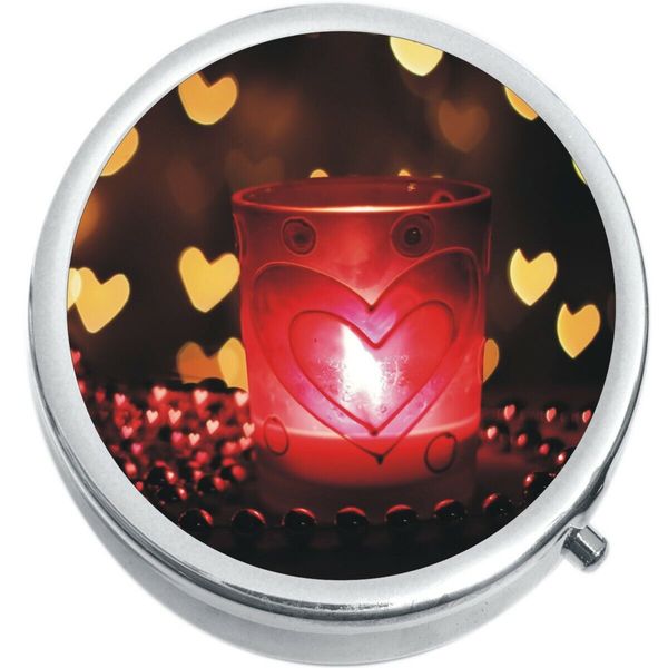 Heart Candle Medicine Vitamin Compact Pill Box