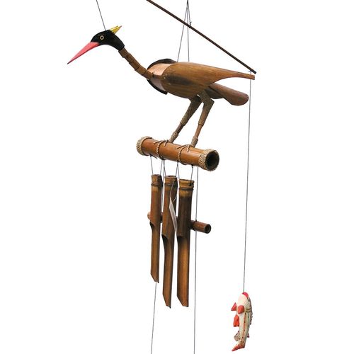 Cohasset Gifts 147 Cohasset Rodney Bobbing Head Bird Bamboo Wind Chime, Natural Wood Finish