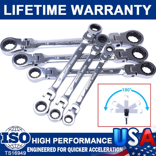 6 Flexible Head Extra Long Ratcheting Wrench Combination Heavy Duty Spanner Tool