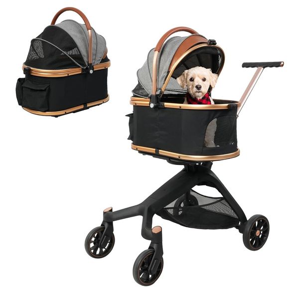 Koreyosh Foldable Pet Stroller Carrier Cart 4 Wheels Puppy Jogger Cage Small