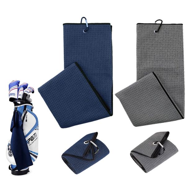 Feicuan 2 Pack Microfiber Golf Towels with Carabiner Clip - Tri-fold Functional Waffle Towel 60x40cm/23.6"x15.7" Soft Lightweight Absorbent Cleaning Towel for Golf Bags Golfers Outdoor Sports