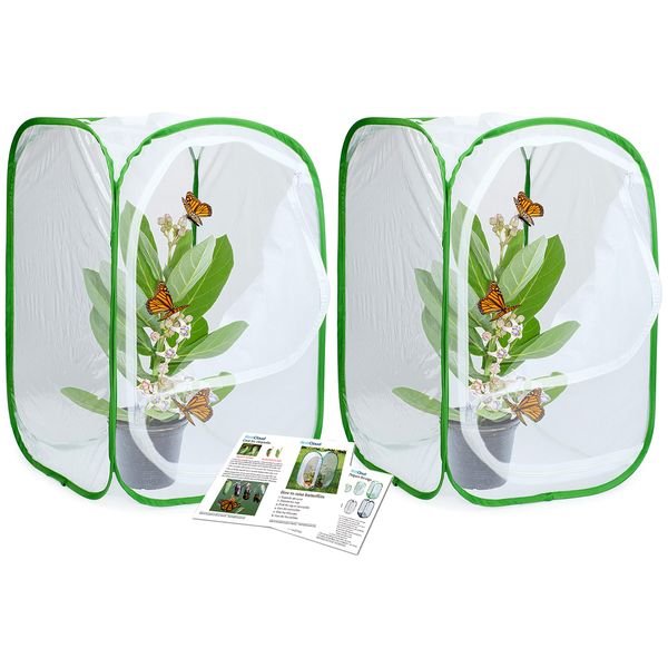 RESTCLOUD 24" Insect and Butterfly Habitat Monarch Butterfly Enclosure for Caterpillars Pop Up 24 Inches Tall Pack of 2