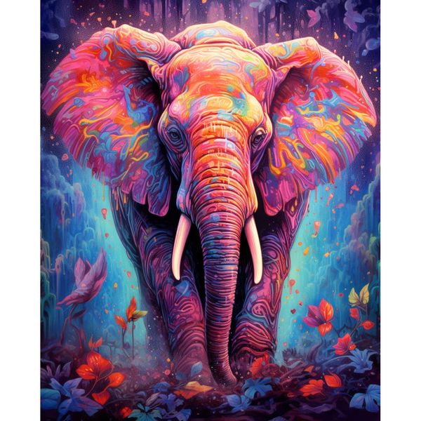 Elephant Paint by Number for Beginner Colourful Oil Painting Kits on Canvas Easy to Paint Artwork with Brushes Acrylic Pigment Digital Painting for Home Wall Decor 16x20inch (Frameless)