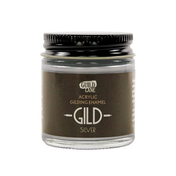 Guild Lane - GILD Acrylic Gilding Enamel Paint - Silver - Furniture, Metal, Glass, Wood, Plastic, Ceramics & More - Water-Based Metallic Paint - 30ml Jar