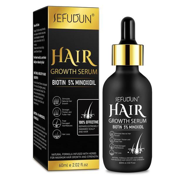 5% Minoxidil for Men and Women Hair Growth Oil, Minoxidil Beard Growth Oil, Biotin Hair Growth Serum Hair Regrowth Treatment for Scalp Hair Loss Hair Thinning, Healthier Hair 2.02 oz