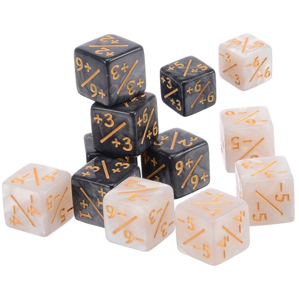 Dice Counters,12 PCS Token Dice D6 Loyalty Dice Set White +1/+1 & Black -1/-1 Compatible with MTG CCG Card Gaming Accessory