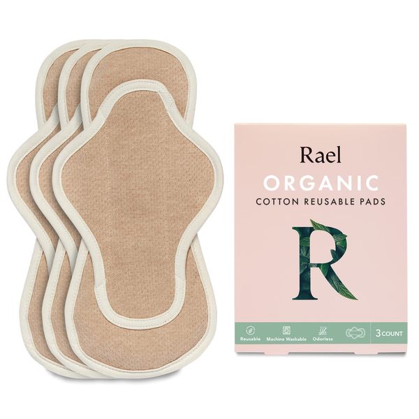 Rael Reusable Pads Menstrual, Organic Cotton Cover Pads - Postpartum Essential, Regular Absorbency, Thin Cloth Pads, Leak Free, Washing Machine Safe, Menstrual Pads with Wings (3 Count, Regular)