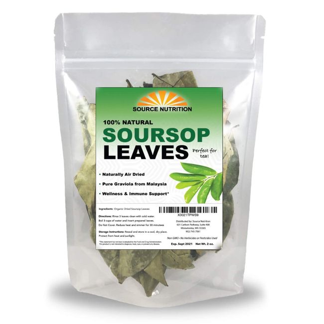 Organic Dried Soursop Leaves - Whole Dried Leaves, Pure Graviola for Tea, High in Acetogenins - BULK 2 oz Resealable Bag