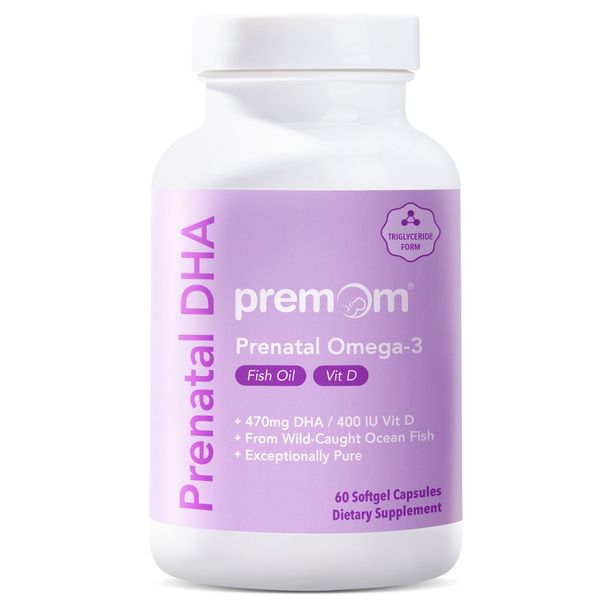 Premom Prenatal DHA Fish Oil: Triglyceride Omega 3 with 470mg DHA, 200mg EPA + 400 IU VIT D3 Supplement - Fertility Support for Women - Globally Sourced from Wild Caught Fish