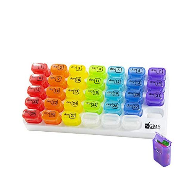 7 Day Stackable Pill Organizer with Extra Lid (Large, Rainbow)
