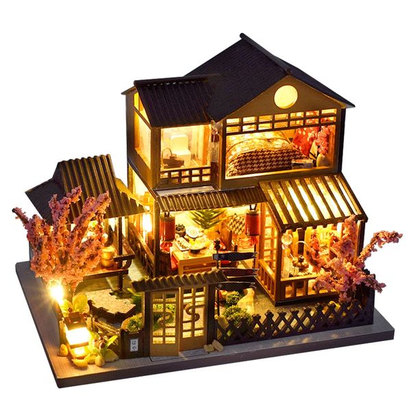 CUTEBEE DIY Miniature Dolls House Kit, Wooden DollHouse with Furniture and LED Light, Model kits for adults to build, 1:36 Scale Creative Mini Room Idea (Japanese Garden House)