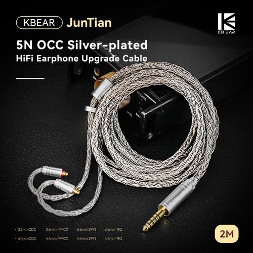KBEAR ST24 Plus 2M IEM Cable MMCX Cable with 3.5mm Silver-Plated Plug for Fiio FH3 FH7 FH9 FA9 FH5S,for Shure SE846 SE535 SE215 SE315 SE425 PRO W60 IE300 IE40PRO