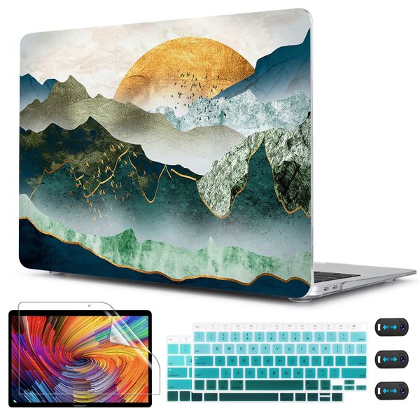 CISSOOK Mountain Case for MacBook Air 13 inch 2020 2021 2019 2018 Release Model A2337 M1 A2179 A1932 with Touch ID, Plastic Sunshine and Mountain Scenery Cover for MacBook Air 13" with Keyboard Cover