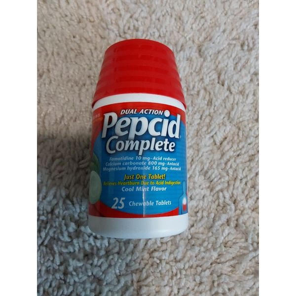 Pepcid Complete Dual Action Acid Reducer Cool Mint Flavor 25 Chewable Tablets Q