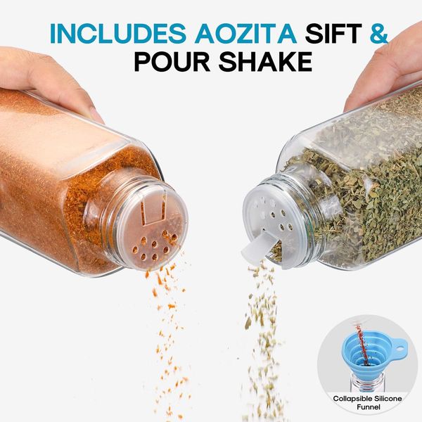 14 Pcs Glass Spice Jars with Spice Labels - 8Oz Empty Square Spice Bottles - ...