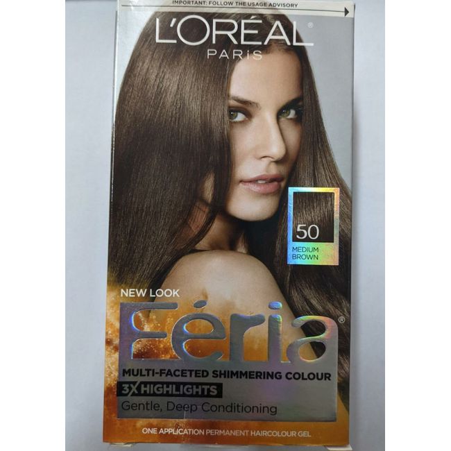 3 PACK L'Oreal Paris Feria Multi-Faceted Shimmering Hair Color, #50 Medium Brown