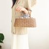 VOM NATURAL CRAFT Rattan Elegant Handle Drawstring Bag, Braun