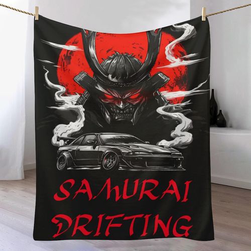 QEOPGNE JDM Car Samurai Throw Blanket Japanese Anime Flannel Throw Blankets for Couch Chair Camping Travel Office Outdoor All Season Use 280GSM 60"x80"